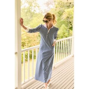 Buru Rugby Midi Dress Womens Small Striped Cotton‎ Knit Collared Button Preppy